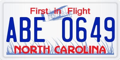 NC license plate ABE0649