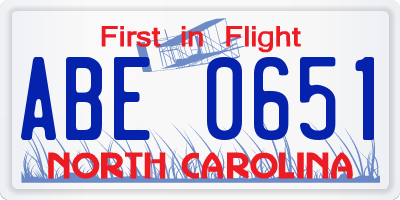 NC license plate ABE0651