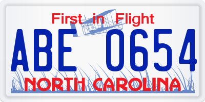 NC license plate ABE0654