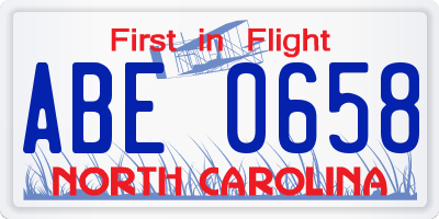 NC license plate ABE0658