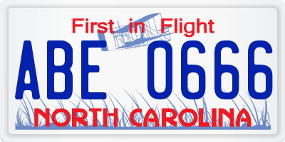 NC license plate ABE0666