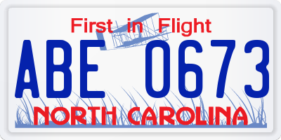 NC license plate ABE0673