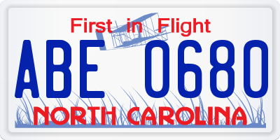 NC license plate ABE0680