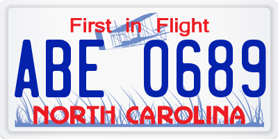 NC license plate ABE0689