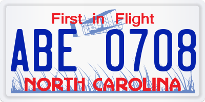 NC license plate ABE0708
