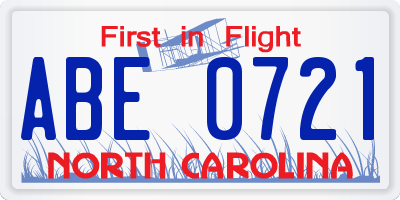 NC license plate ABE0721