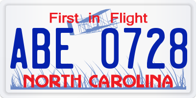 NC license plate ABE0728