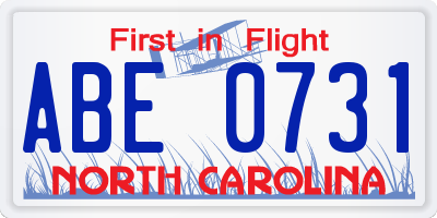 NC license plate ABE0731