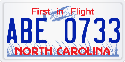 NC license plate ABE0733