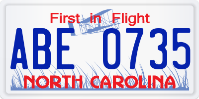 NC license plate ABE0735