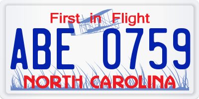 NC license plate ABE0759
