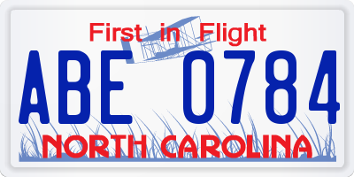 NC license plate ABE0784