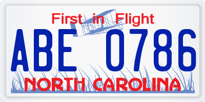 NC license plate ABE0786