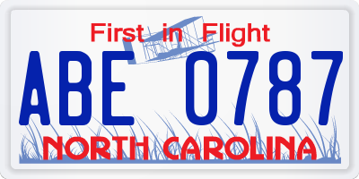 NC license plate ABE0787