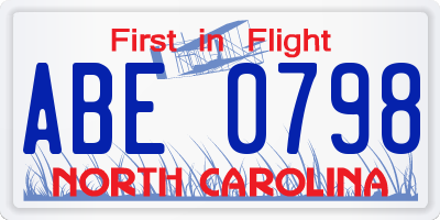 NC license plate ABE0798