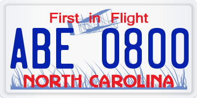 NC license plate ABE0800