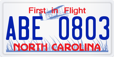 NC license plate ABE0803
