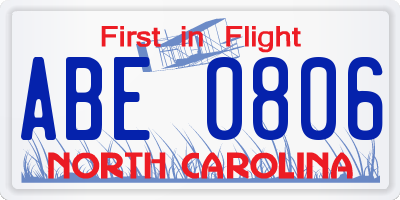 NC license plate ABE0806