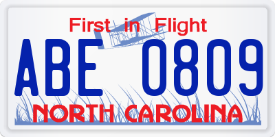 NC license plate ABE0809