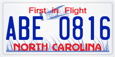 NC license plate ABE0816