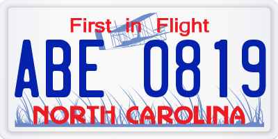 NC license plate ABE0819