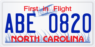 NC license plate ABE0820