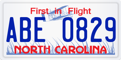 NC license plate ABE0829