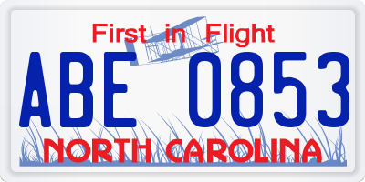 NC license plate ABE0853