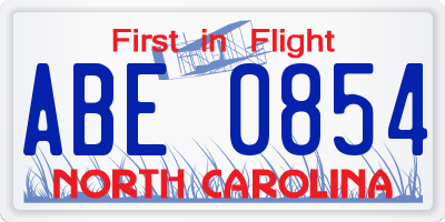 NC license plate ABE0854