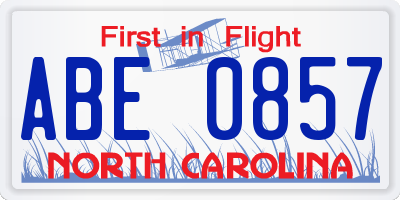 NC license plate ABE0857