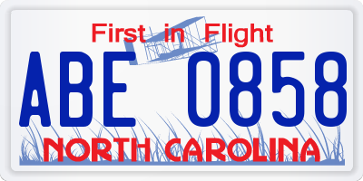 NC license plate ABE0858