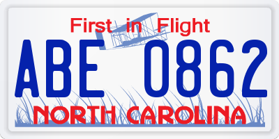 NC license plate ABE0862