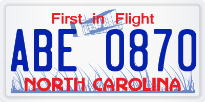 NC license plate ABE0870