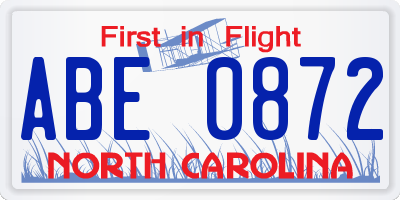 NC license plate ABE0872