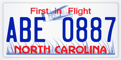 NC license plate ABE0887