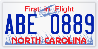 NC license plate ABE0889