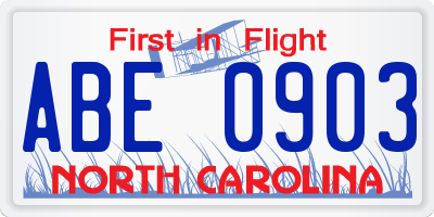 NC license plate ABE0903