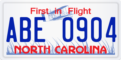 NC license plate ABE0904