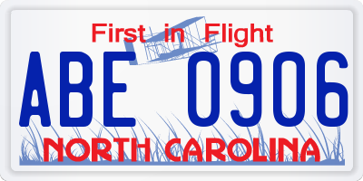 NC license plate ABE0906