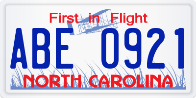 NC license plate ABE0921