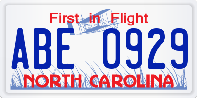 NC license plate ABE0929