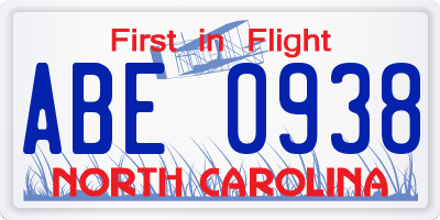 NC license plate ABE0938