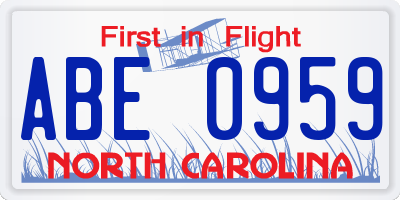 NC license plate ABE0959