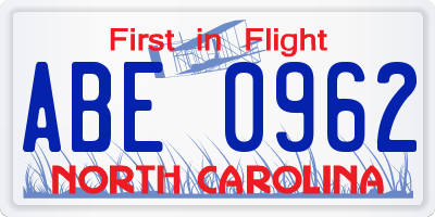NC license plate ABE0962