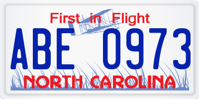 NC license plate ABE0973