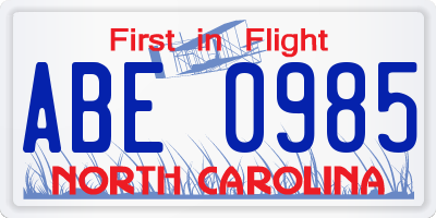 NC license plate ABE0985