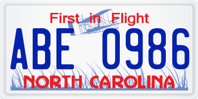 NC license plate ABE0986