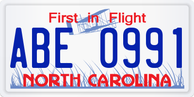 NC license plate ABE0991