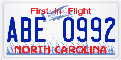 NC license plate ABE0992