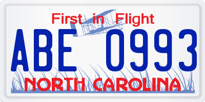 NC license plate ABE0993